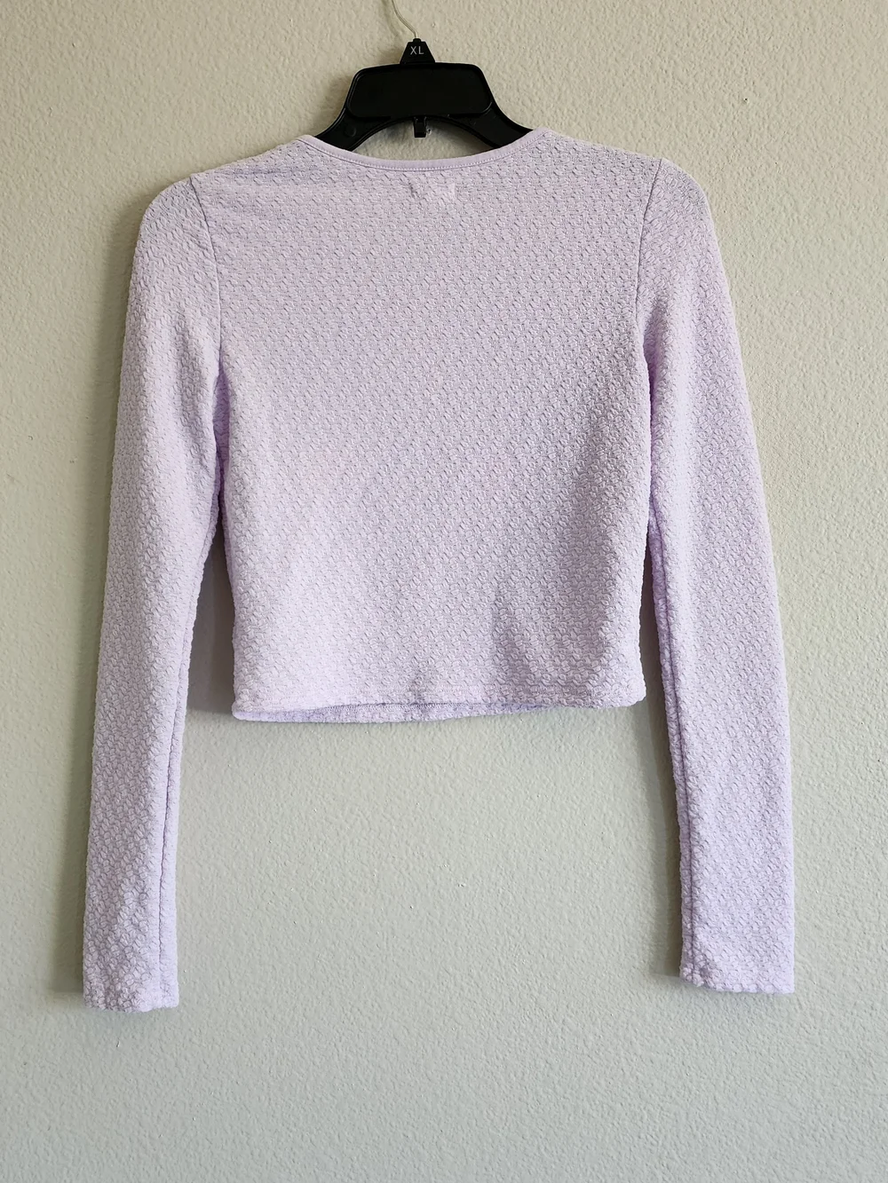 Women’s Long Sleeve Textured Crop Top - Lavender - Picture 6 of 9